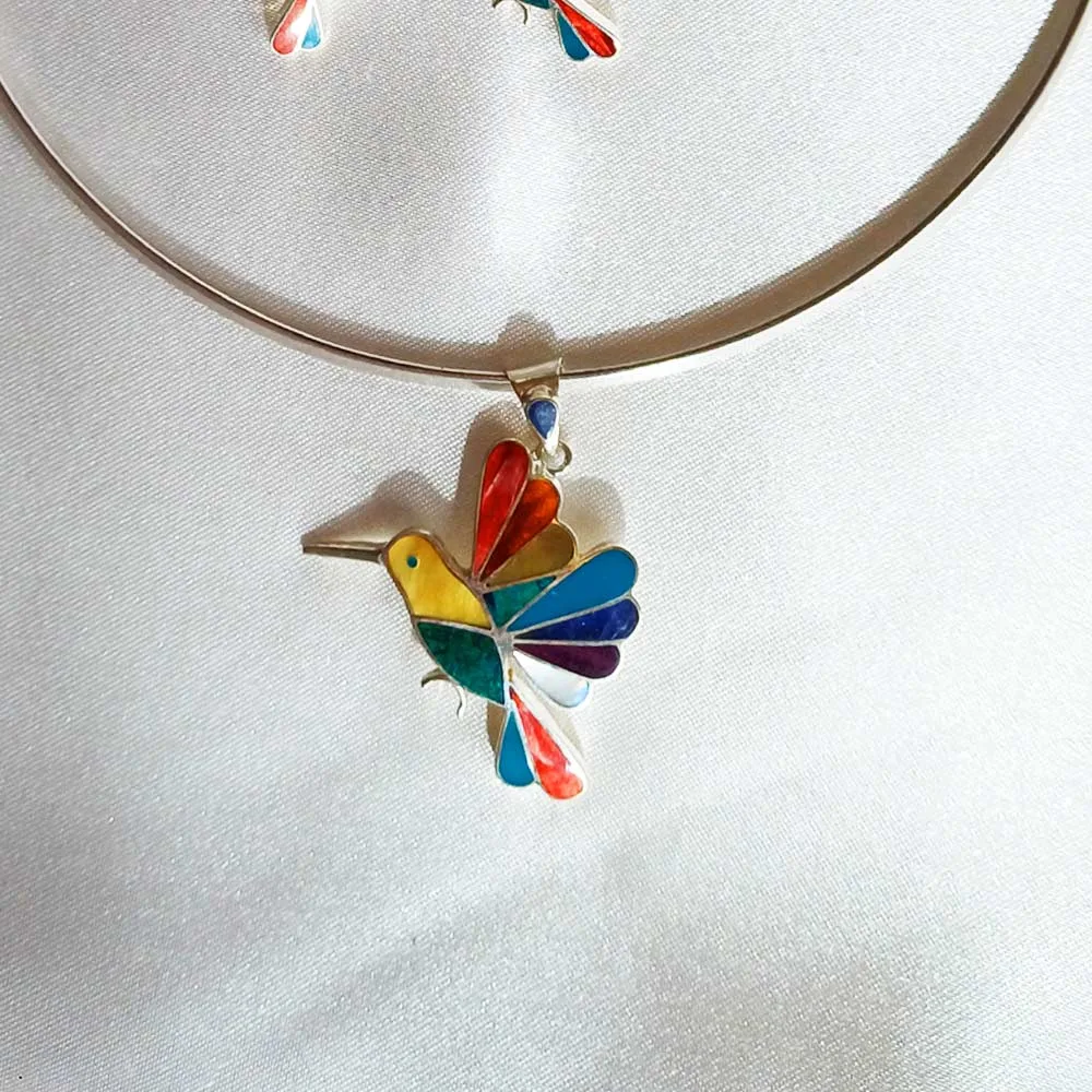 Hummingbird Chrysocolla Rainbow Pendant