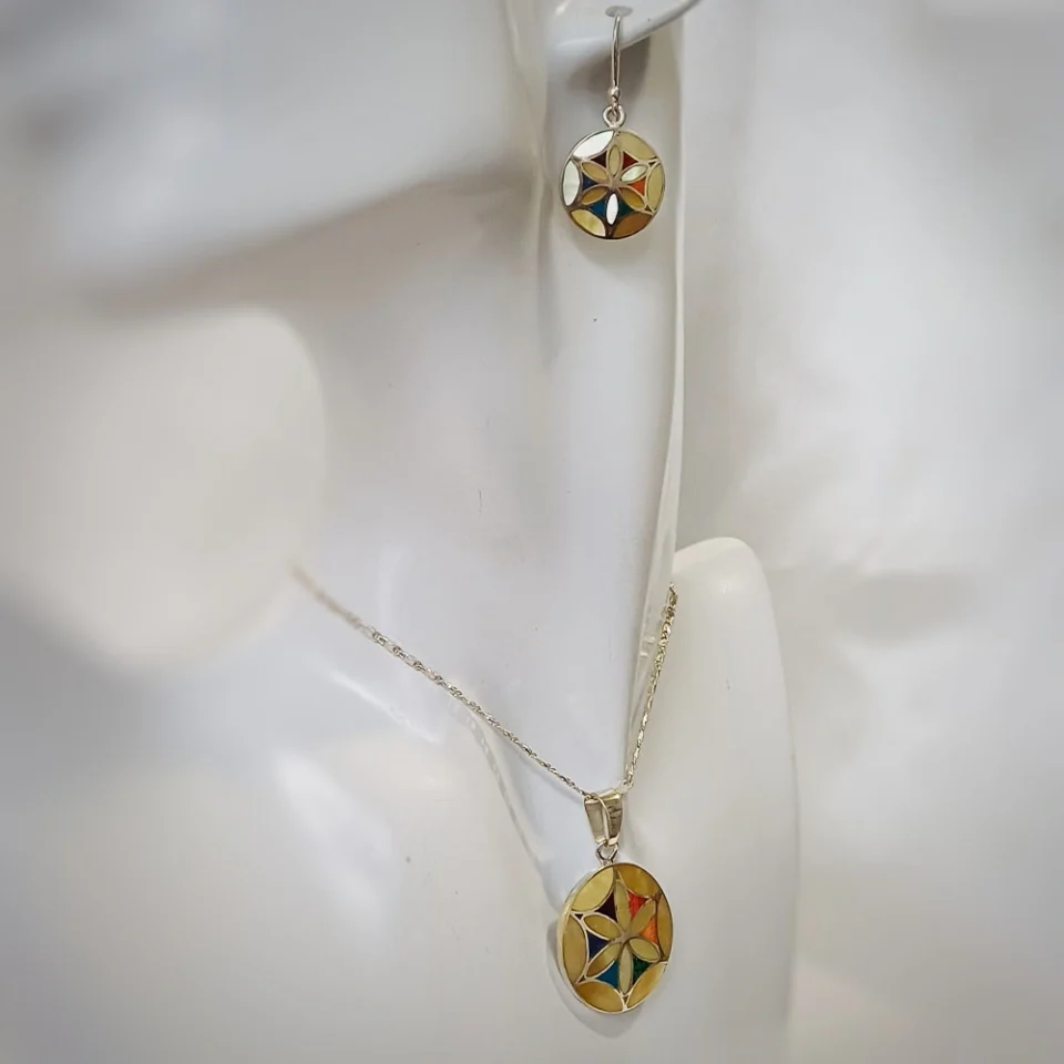 Mandala Rainbow Set of Earrings and Pendant