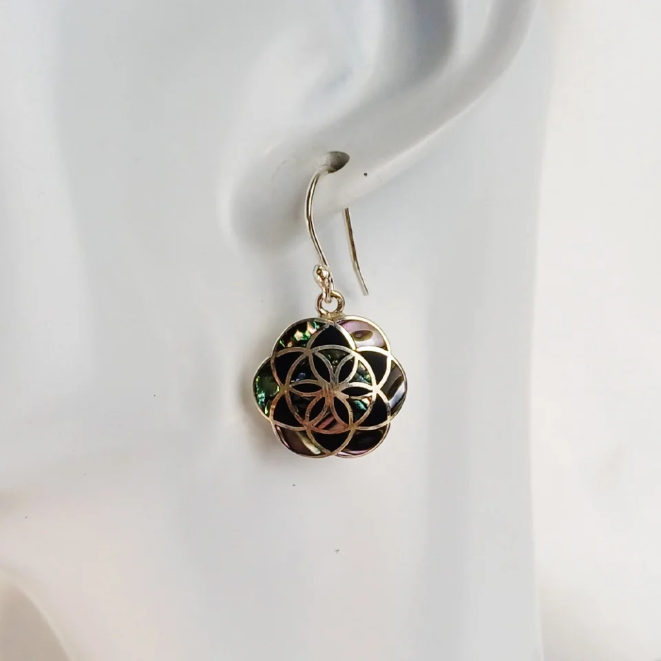 Flower of Life Abalone & Onyx Earrings